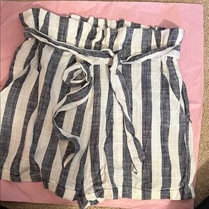 Navy Striped High Waist Women's Shorts
